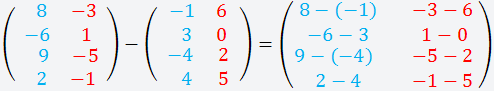 Пример вычитания матриц